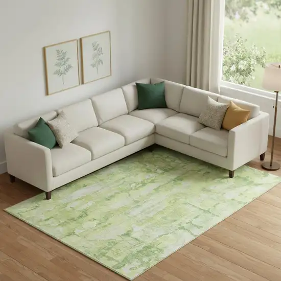 Lime Green And Ivory Abstract Washable Area Rug With UV Protection Photo 2