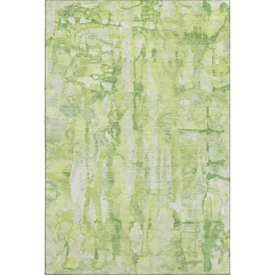 Lime Green And Ivory Abstract Washable Area Rug With UV Protection Photo 1