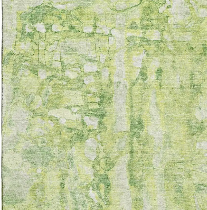 Lime Green And Ivory Abstract Washable Area Rug With UV Protection Photo 3