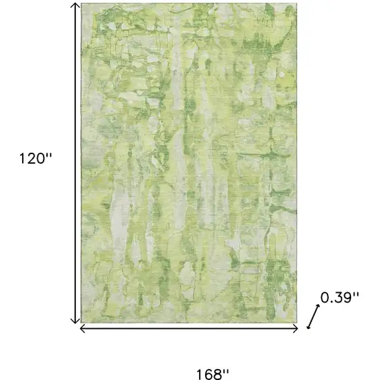 Lime Green And Ivory Abstract Washable Area Rug With UV Protection Photo 9