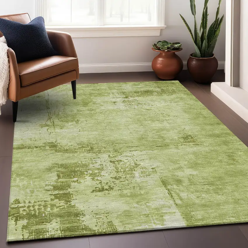 Lime Green And Ivory Abstract Washable Indoor Outdoor Area Rug Photo 7