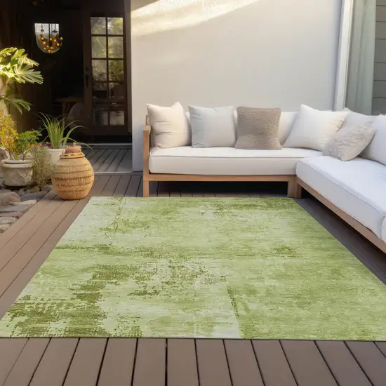 Lime Green And Ivory Abstract Washable Indoor Outdoor Area Rug Photo 9