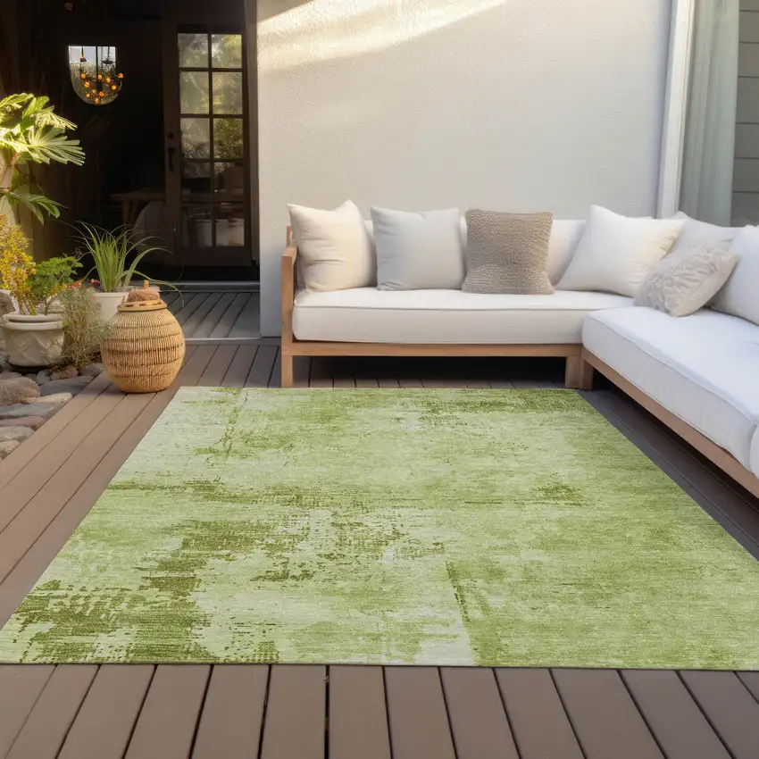 Lime Green And Ivory Abstract Washable Indoor Outdoor Area Rug Photo 9