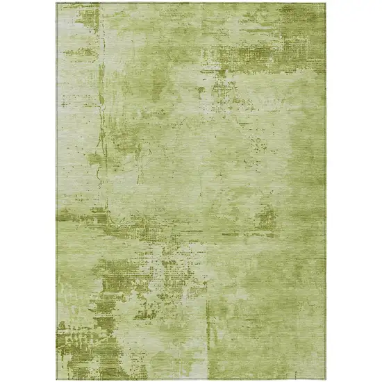 Lime Green And Ivory Abstract Washable Indoor Outdoor Area Rug Photo 2