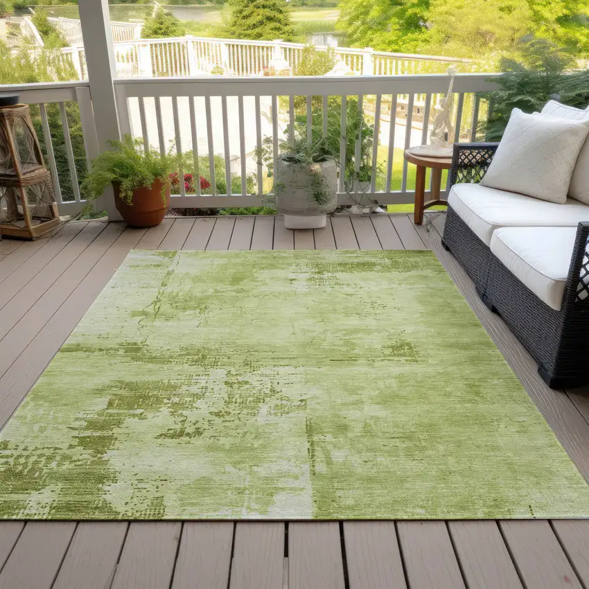 Lime Green And Ivory Abstract Washable Indoor Outdoor Area Rug Photo 7