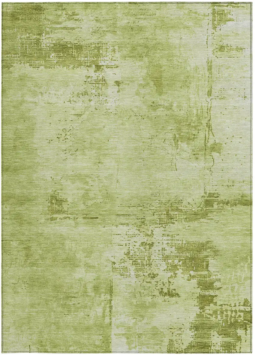 Lime Green And Ivory Abstract Washable Indoor Outdoor Area Rug Photo 6