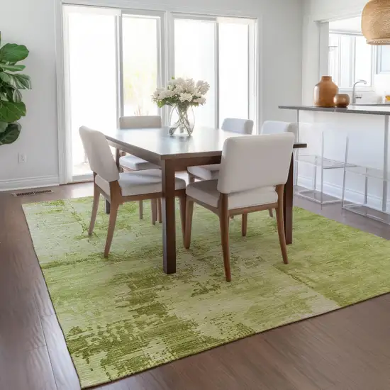 Lime Green And Ivory Abstract Washable Indoor Outdoor Area Rug Photo 9