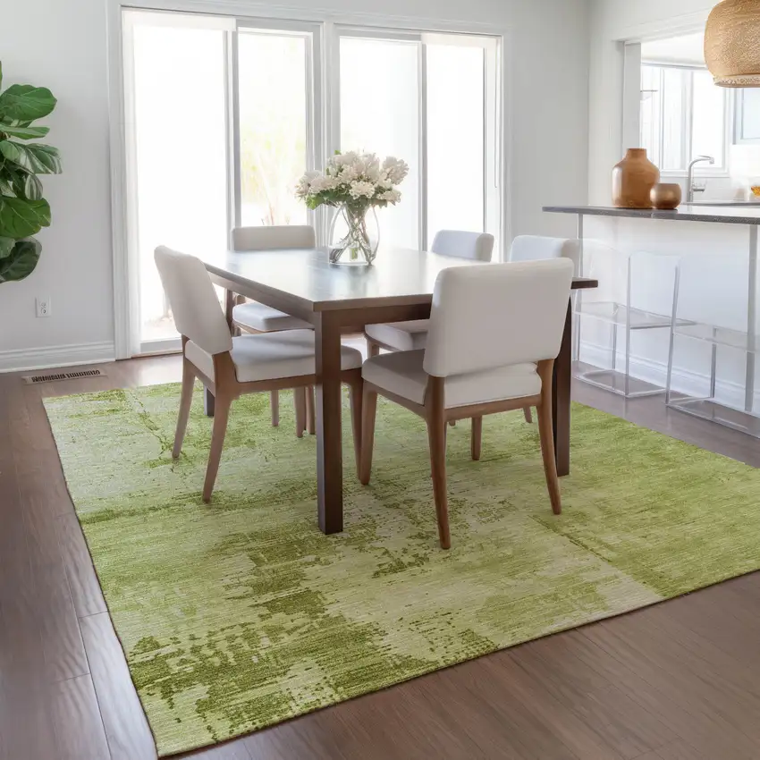 Lime Green And Ivory Abstract Washable Indoor Outdoor Area Rug Photo 9