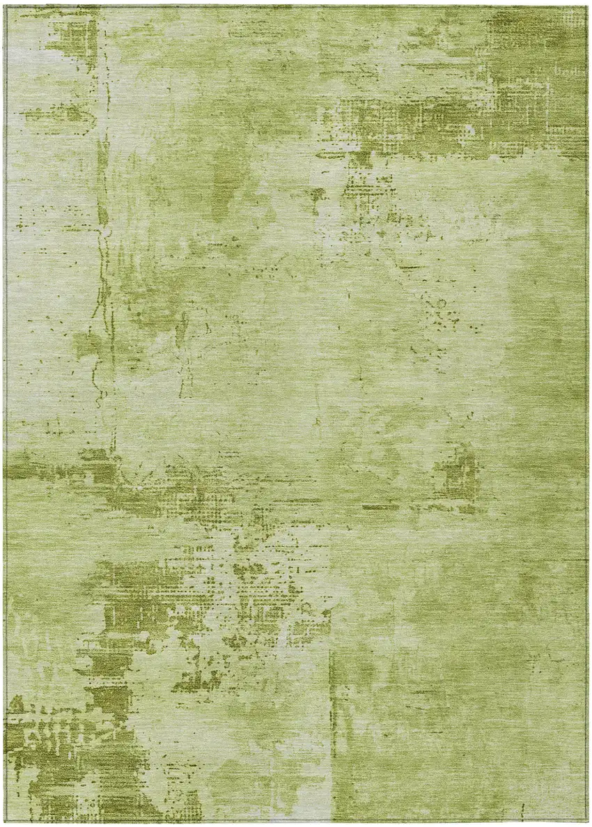 Lime Green And Ivory Abstract Washable Indoor Outdoor Area Rug Photo 2