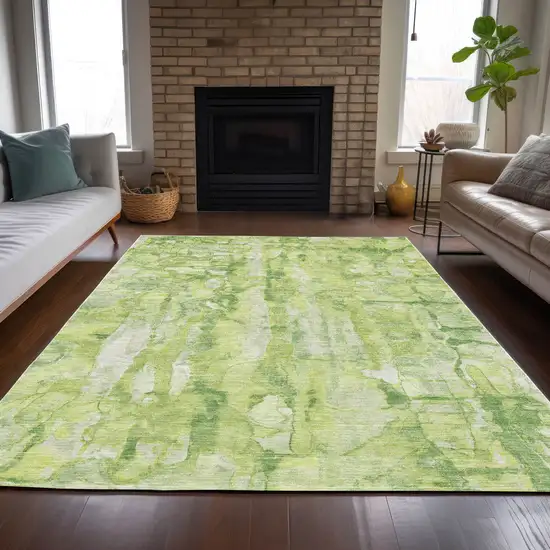 Lime Green And Ivory Abstract Washable Indoor Outdoor Area Rug Photo 8