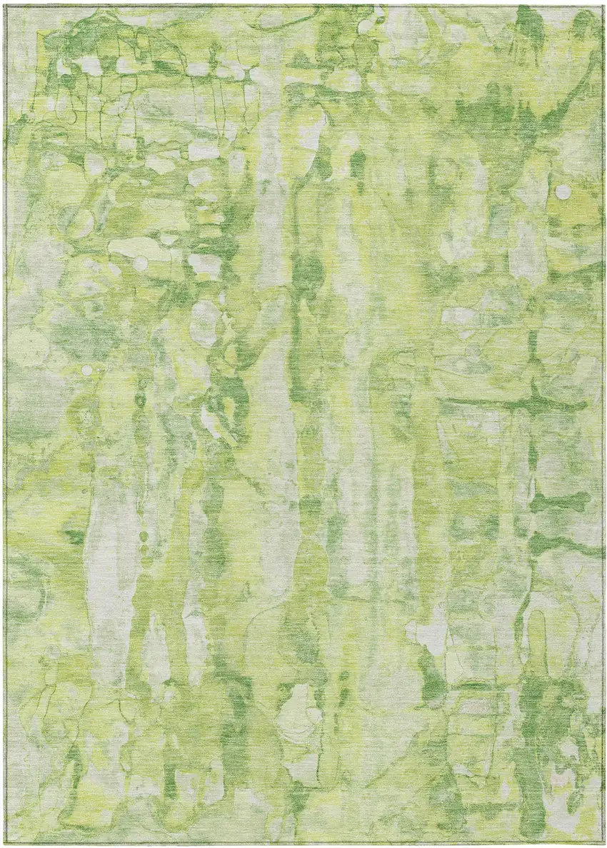 Lime Green And Ivory Abstract Washable Indoor Outdoor Area Rug Photo 2