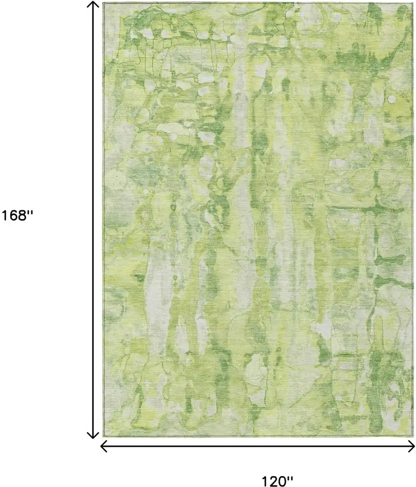 Lime Green And Ivory Abstract Washable Indoor Outdoor Area Rug Photo 3