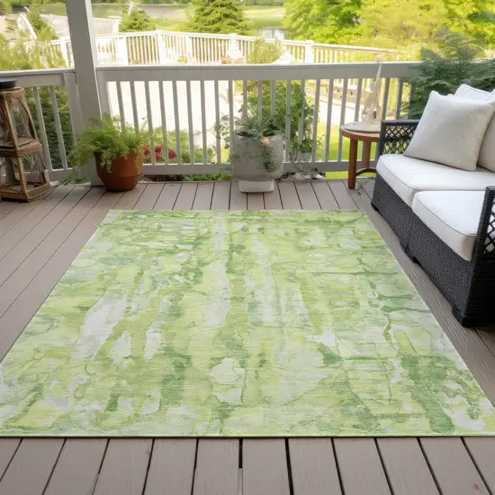 Lime Green And Ivory Abstract Washable Indoor Outdoor Area Rug Photo 8
