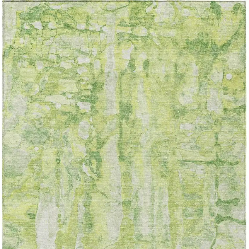 Lime Green And Ivory Abstract Washable Indoor Outdoor Area Rug Photo 4