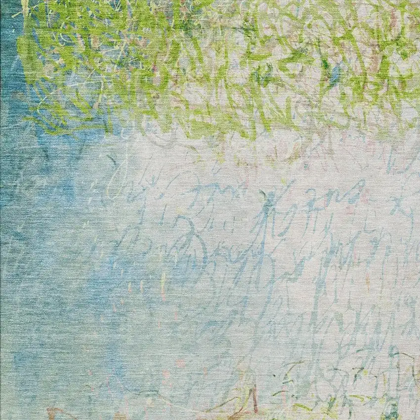 Lime Green And Ivory Abstract Washable Indoor Outdoor Area Rug Photo 2