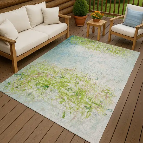 Lime Green And Ivory Abstract Washable Indoor Outdoor Area Rug Photo 4