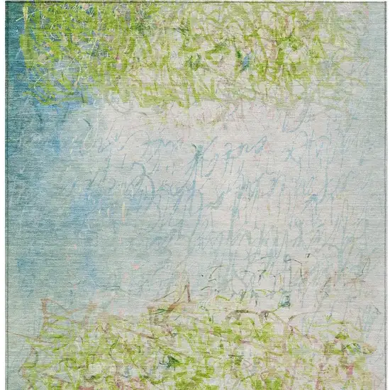 Lime Green And Ivory Abstract Washable Indoor Outdoor Area Rug Photo 3