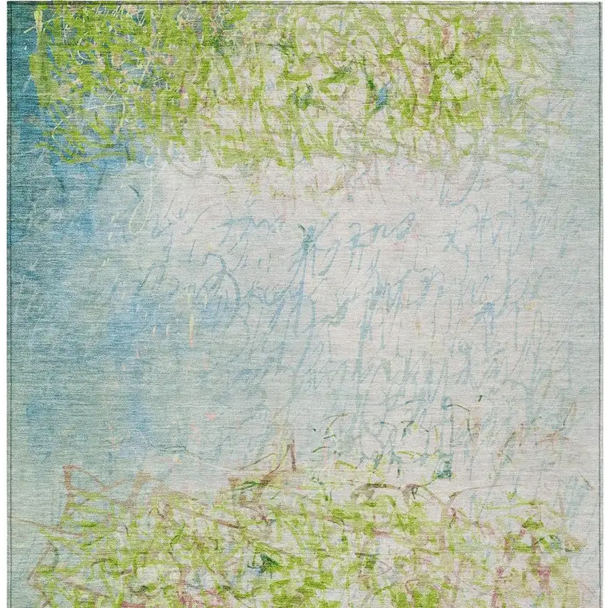 Lime Green And Ivory Abstract Washable Indoor Outdoor Area Rug Photo 3