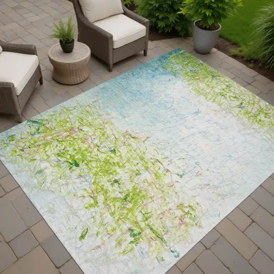 Lime Green And Ivory Abstract Washable Indoor Outdoor Area Rug Photo 7