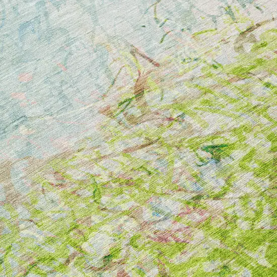 Lime Green And Ivory Abstract Washable Indoor Outdoor Area Rug Photo 9