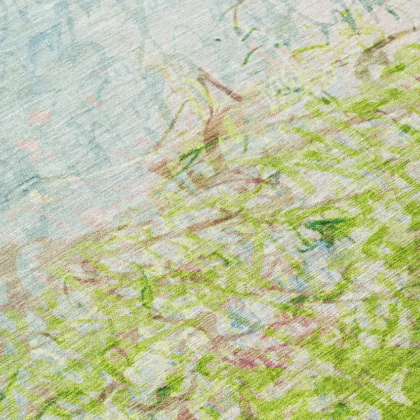 Lime Green And Ivory Abstract Washable Indoor Outdoor Area Rug Photo 9