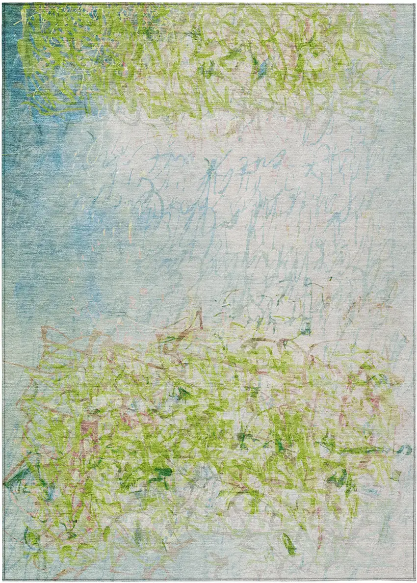 Lime Green And Ivory Abstract Washable Indoor Outdoor Area Rug Photo 1