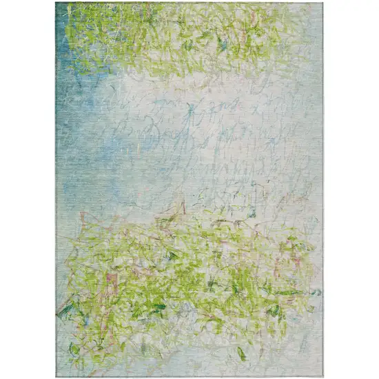Lime Green And Ivory Abstract Washable Indoor Outdoor Area Rug Photo 1