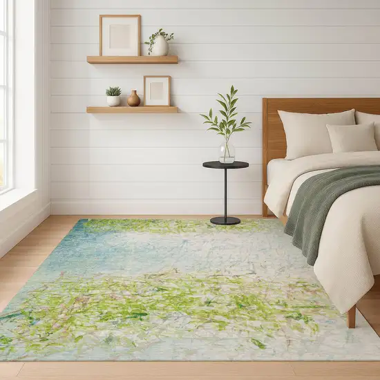 Lime Green And Ivory Abstract Washable Indoor Outdoor Area Rug Photo 6