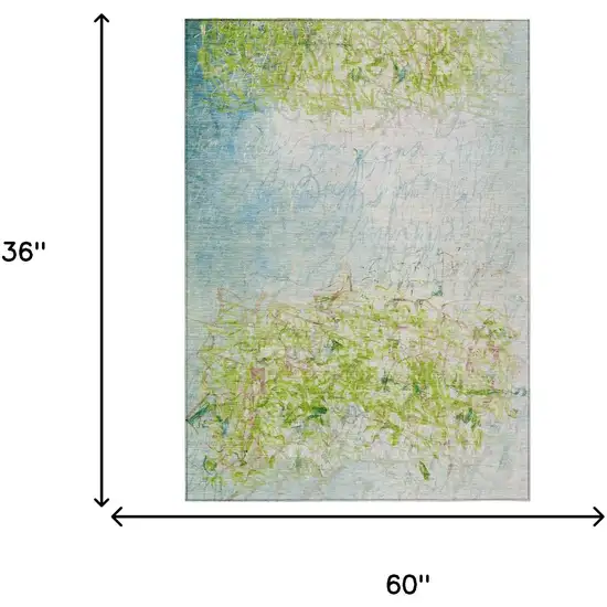 Lime Green And Ivory Abstract Washable Indoor Outdoor Area Rug Photo 6
