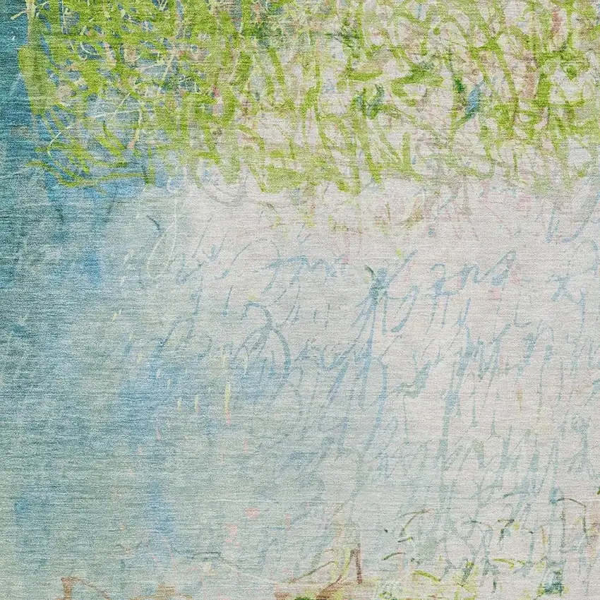 Lime Green And Ivory Abstract Washable Indoor Outdoor Area Rug Photo 2