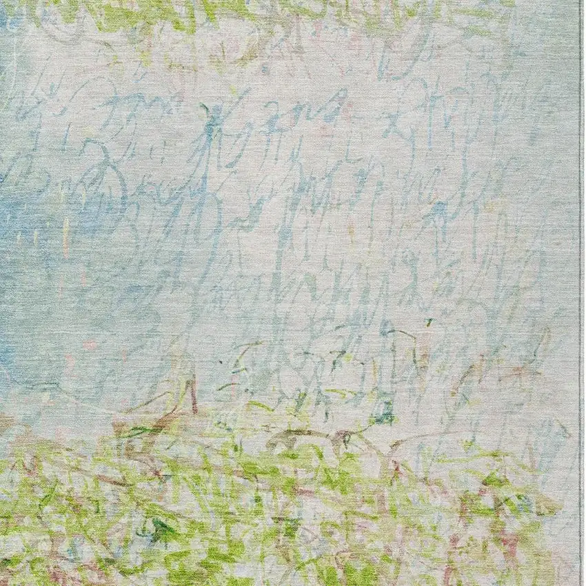 Lime Green And Ivory Abstract Washable Indoor Outdoor Area Rug Photo 2