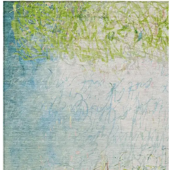 Lime Green And Ivory Abstract Washable Indoor Outdoor Area Rug Photo 2