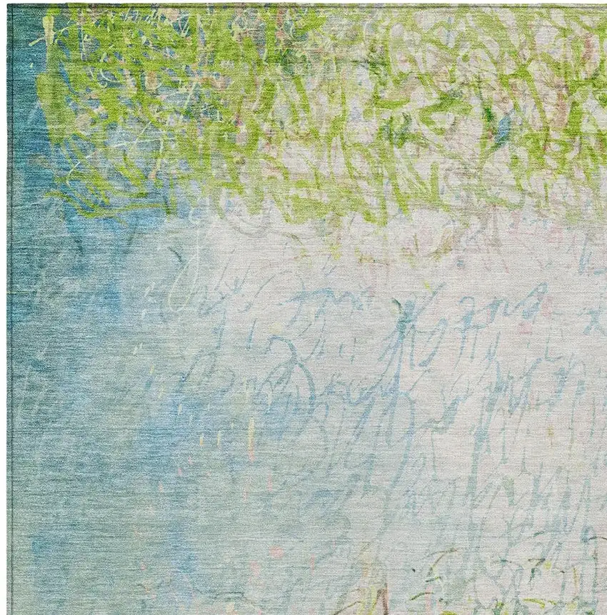 Lime Green And Ivory Abstract Washable Indoor Outdoor Area Rug Photo 2