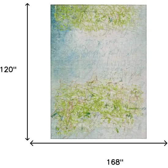 Lime Green And Ivory Abstract Washable Indoor Outdoor Area Rug Photo 6