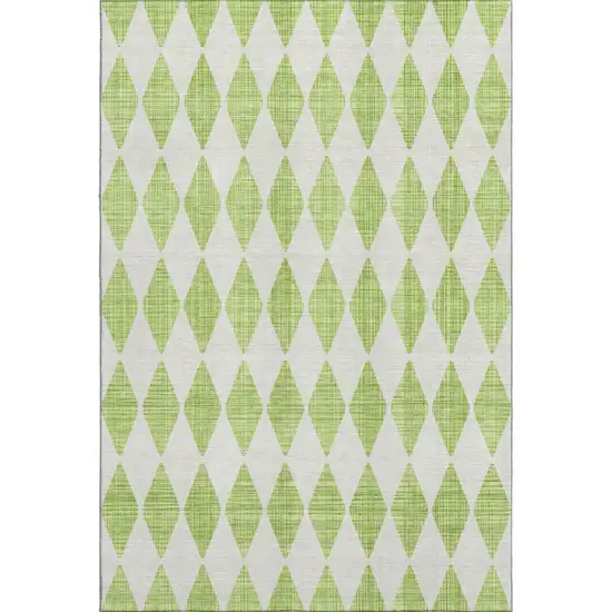Lime Green And Ivory Diamond Washable Area Rug With UV Protection Photo 1