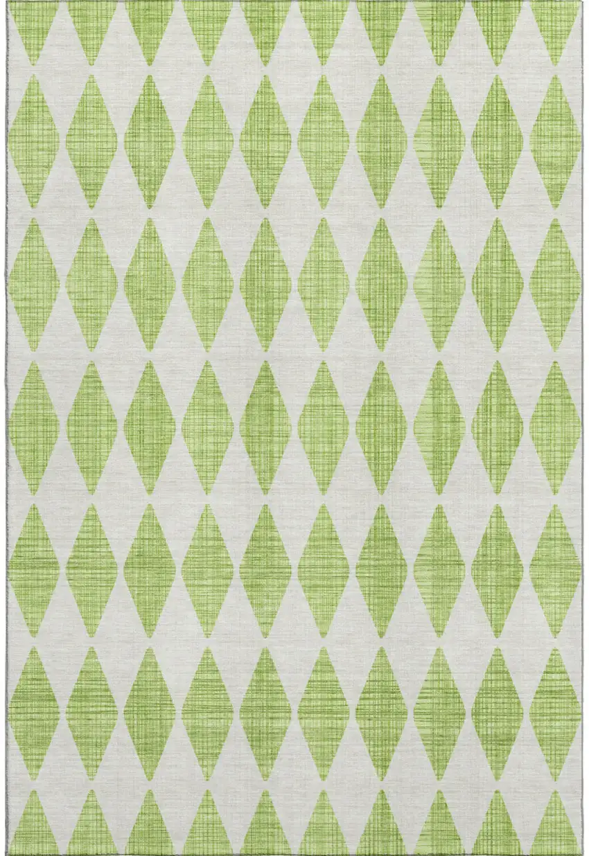 Lime Green And Ivory Diamond Washable Area Rug With UV Protection Photo 1