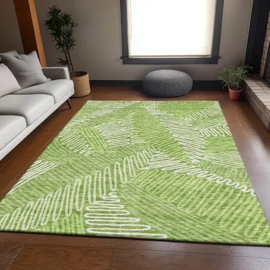 Lime Green And Ivory Floral Washable Area Rug With UV Protection Photo 6