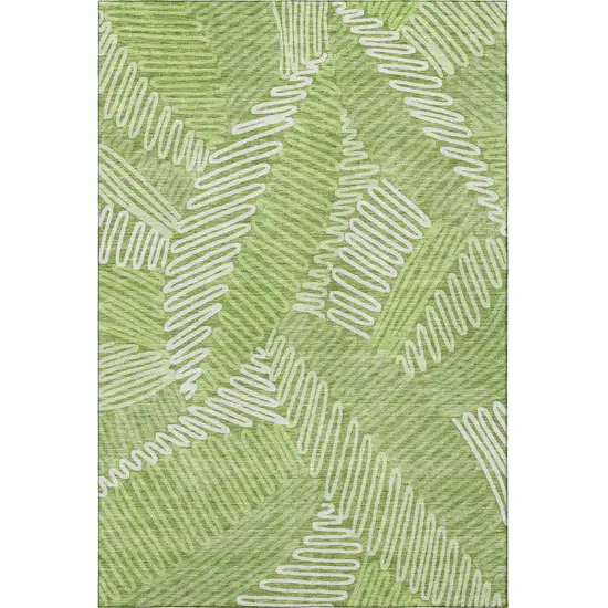Lime Green And Ivory Floral Washable Area Rug With UV Protection Photo 4