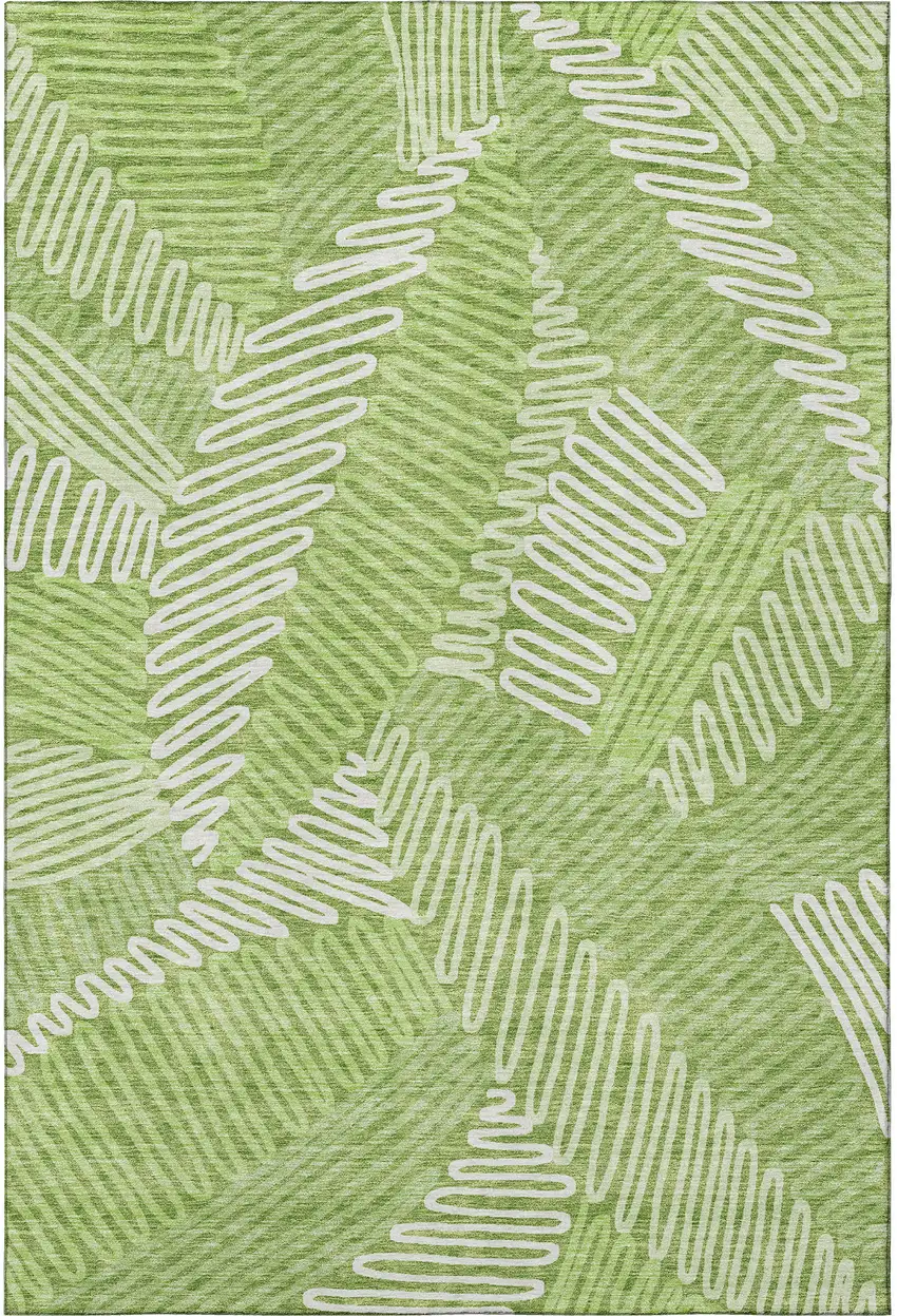 Lime Green And Ivory Floral Washable Area Rug With UV Protection Photo 4