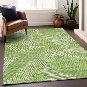 Photo of Lime Green And Ivory Floral Washable Area Rug With UV Protection