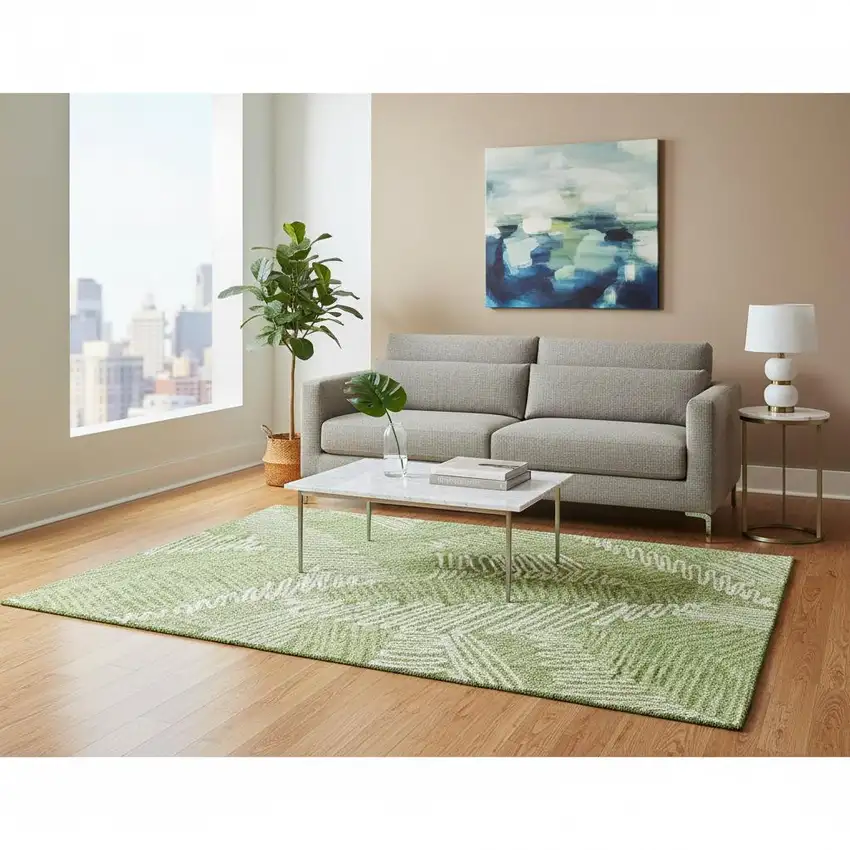 Lime Green And Ivory Floral Washable Area Rug With UV Protection Photo 2
