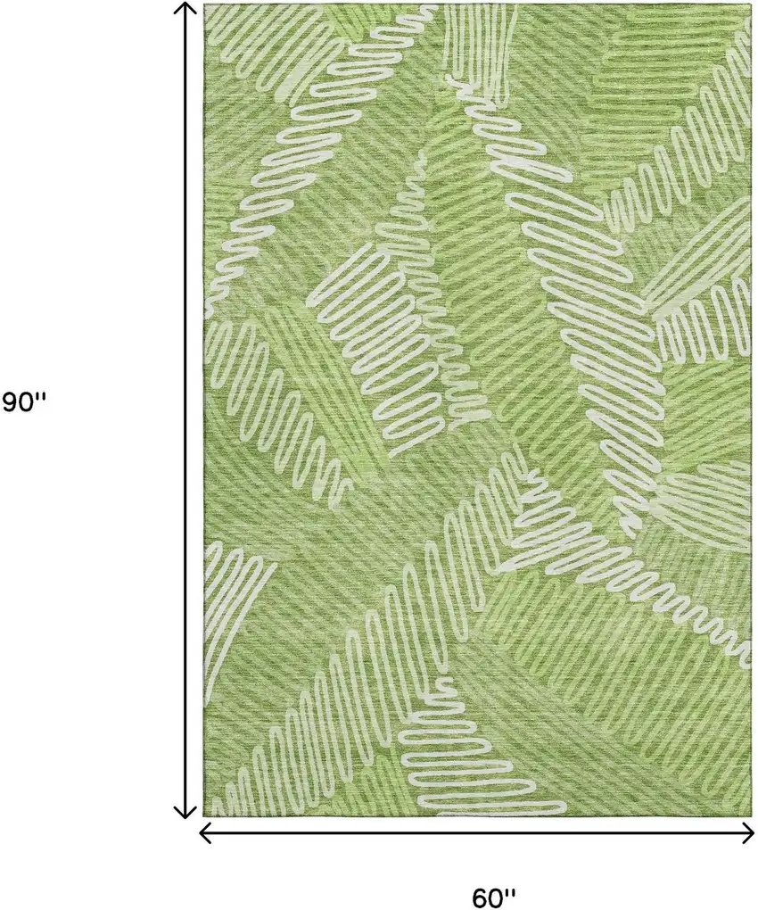 Lime Green And Ivory Floral Washable Area Rug With UV Protection Photo 3