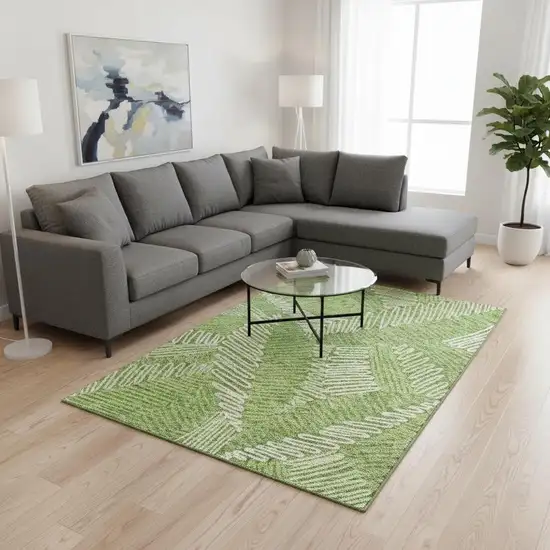 Lime Green And Ivory Floral Washable Area Rug With UV Protection Photo 2