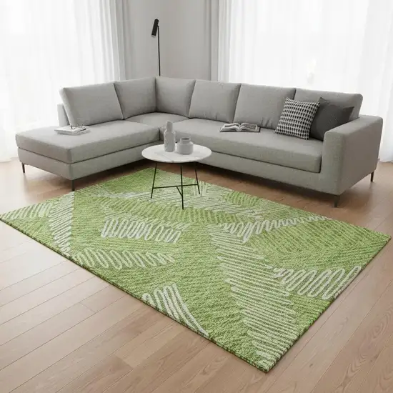 Lime Green And Ivory Floral Washable Area Rug With UV Protection Photo 2