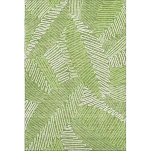 Photo of Lime Green And Ivory Floral Washable Area Rug With UV Protection