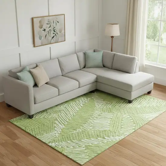Lime Green And Ivory Floral Washable Area Rug With UV Protection Photo 1