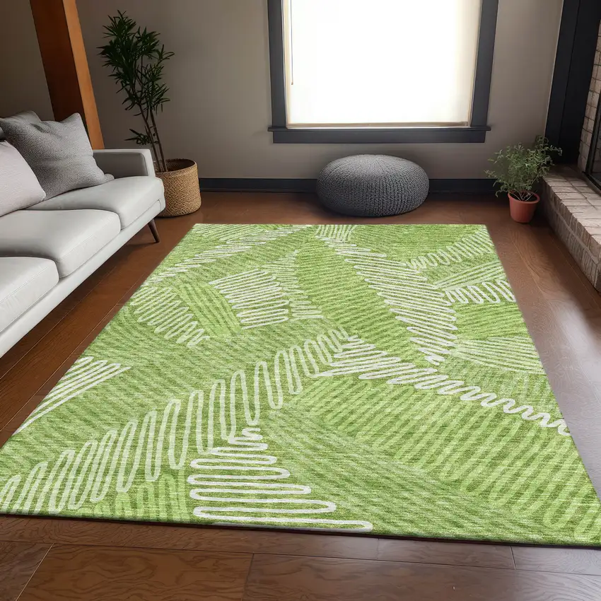 Lime Green And Ivory Floral Washable Area Rug With UV Protection Photo 6