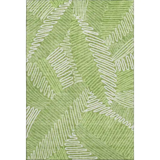 Lime Green And Ivory Floral Washable Area Rug With UV Protection Photo 1
