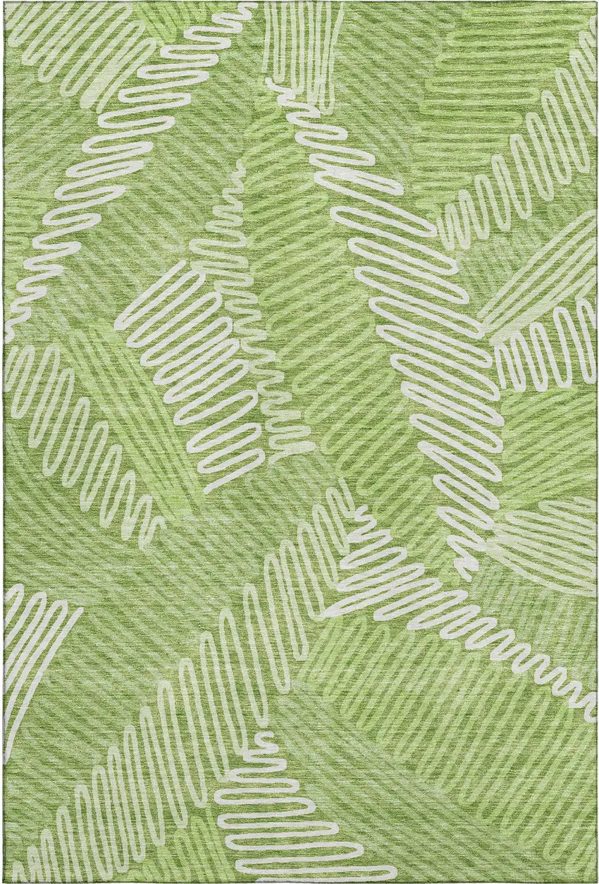 Lime Green And Ivory Floral Washable Area Rug With UV Protection Photo 1