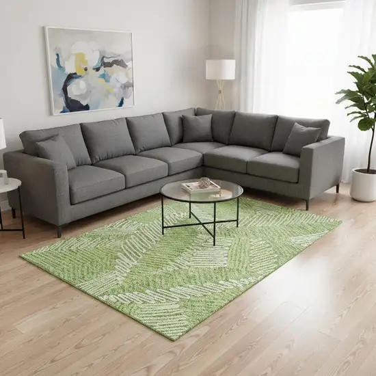 Lime Green And Ivory Floral Washable Area Rug With UV Protection Photo 2